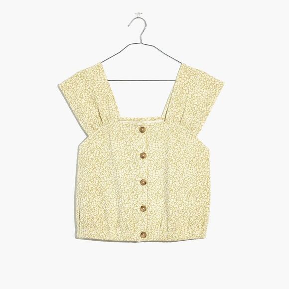 Madewell Floral Jacquard Button-Front Top Green Floral Top Boho XXS - Picture 1 of 9